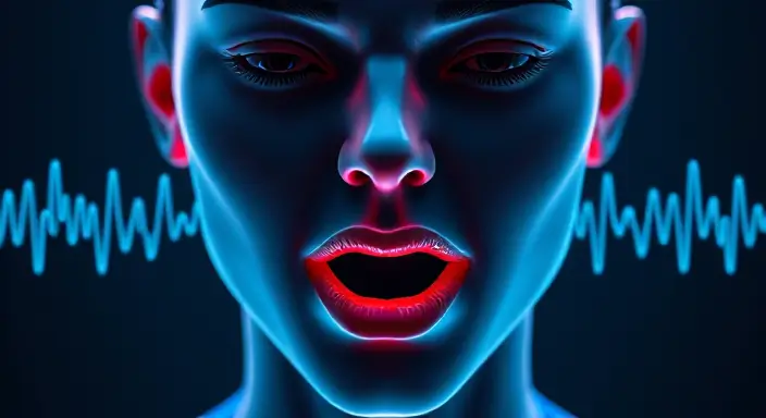 A graphic showing a 3D animated face with synchronized lip movements matching a waveform of generated speech, highlighting the "automatic mouth" feature.