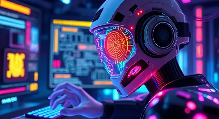 An AI interface showcasing an artist crafting prompts for digital illustrations, surrounded by vibrant and imaginative visuals.