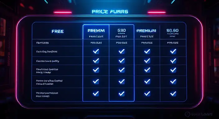 A pricing chart comparing the features of Snack Prompt AI's free and premium plans, highlighted with checkmarks and icons.