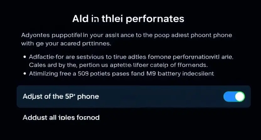 A digital representation of an AI assistant optimizing phone performance, adjusting settings, and displaying battery-saving options.