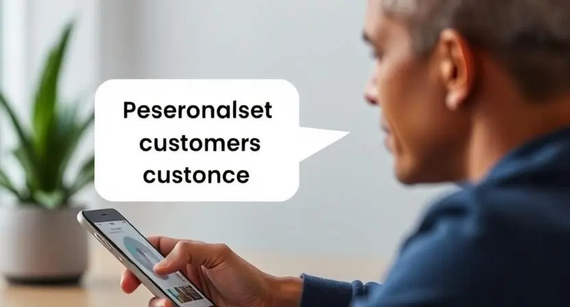 "Generate an image of a person interacting with a virtual assistant device (like a smartphone or smart speaker) with a speech bubble containing Barack Obama’s AI voice, emphasizing personalized customer service."