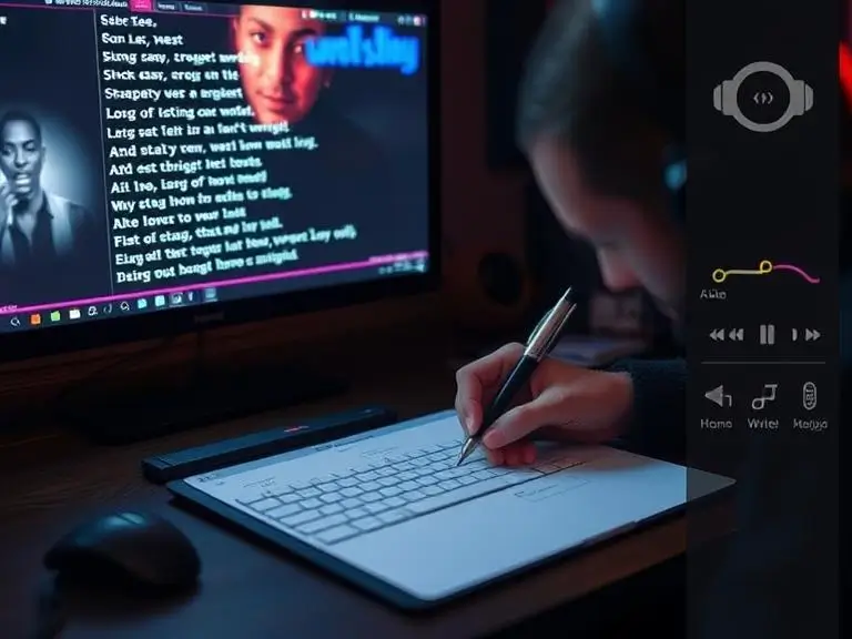 A visual of a user writing new lyrics for a song parody while editing the AI voice using Musicfy's Kanye West voice generator.