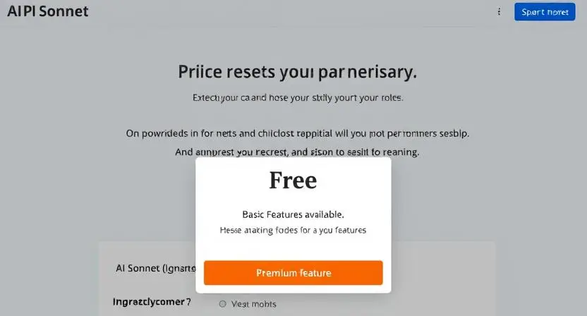An illuminationof a "Free" button on an AI sonnet generator website, with a pop-up indicating "Basic Features Available" and options for upgrading to premium features.
