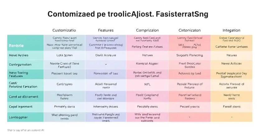 "A comparison chart showcasing different AI tools for news article generation, highlighting key features such as customization, NLP capabilities, and integration options."
