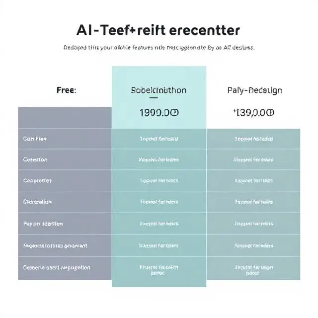 An image showing a pricing table comparing the free, subscription-based, and pay-per-design options of an AI T-shirt design generator. Include features listed for each plan to illustrate the value.