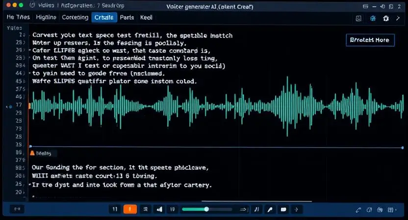 A content creator using an AI voice generator to convert text into speech instantly, with waveforms and sound playback on a digital screen.