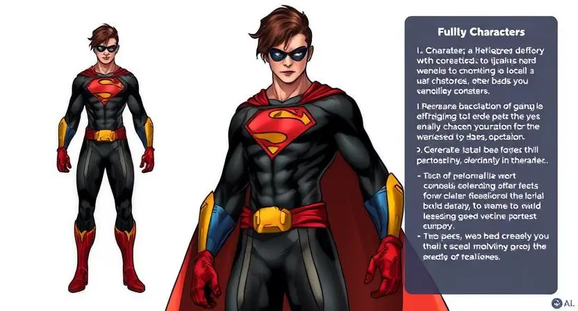 "Generate an image of a fully developed superhero created on Character.AI, showing a character with detailed backstory and personality traits."