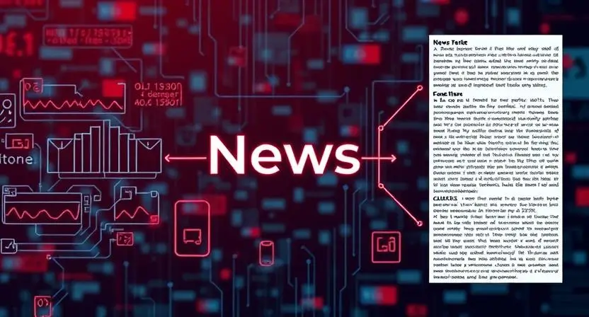 "An AI system breaking down raw data (e.g., a set of facts or statistics) into coherent, structured news text. Show a visual flow where the raw data is processed and turned into a readable article with appropriate tone and style."