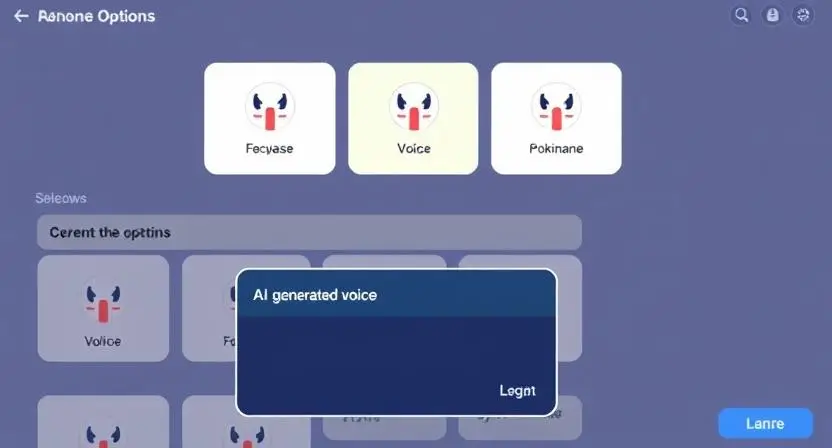 A digital interface showcasing different AI voice options, including a selection panel with Pokimane’s AI-generated voice highlighted.