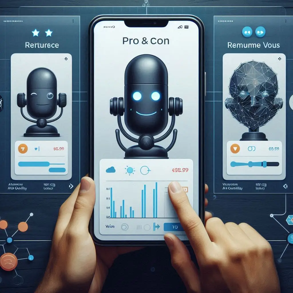 A user browsing a side-by-side feature comparison of three AI voiceover tools, highlighting pros and cons, pricing, and voice quality.