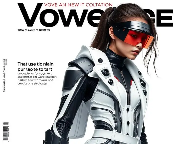 “High-resolution magazine cover featuring a fashion model in a futuristic outfit, clean white background, bold title text”
(Ideal for editorial and magazine-style image generation)