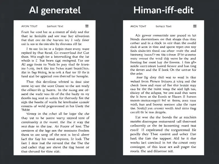 A side-by-side comparison showing AI-generated text versus human-edited final content, highlighting the refinement process.
