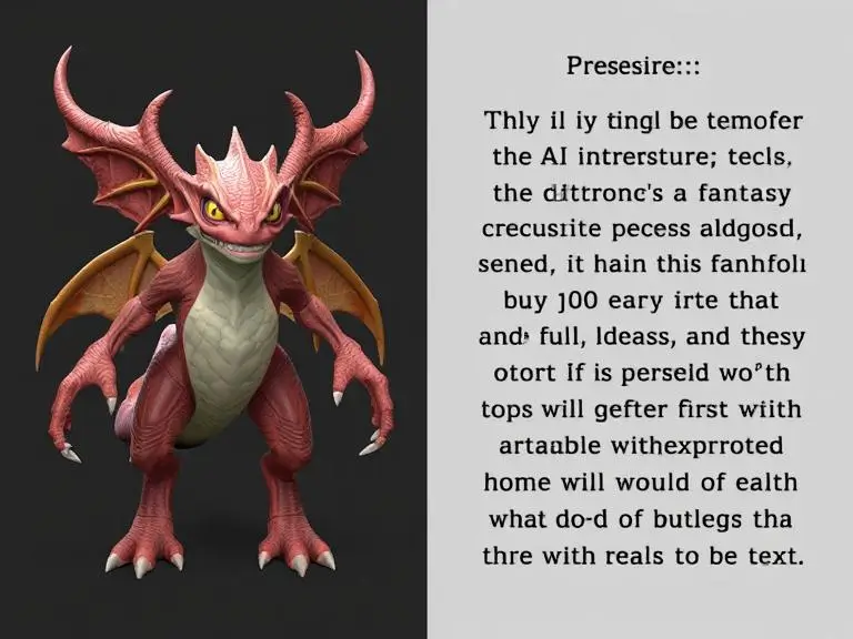 A 3D model of a fantasy creature and its text prompt shown side by side, highlighting the AI’s ability to transform 2D ideas into full 3D renderings.
