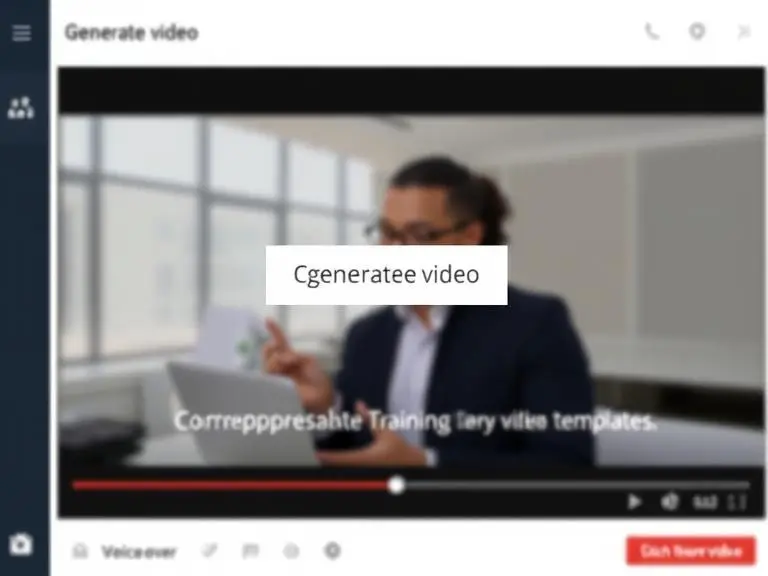 A “generate video” button being clicked on a UI, showing instant voiceover applied to a corporate training video template