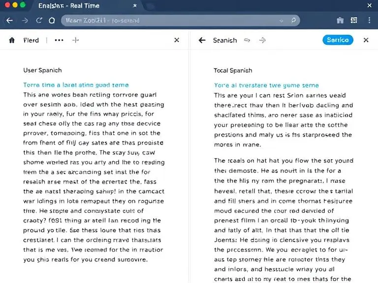 User translating a paragraph in real-time from English to Spanish using Zooli.ai with both versions shown side by side in a clean UI.