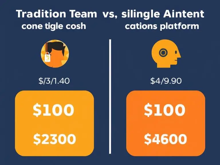 “Side-by-side price comparison of traditional content team vs single AI content creation platform with cost savings highlighted.”