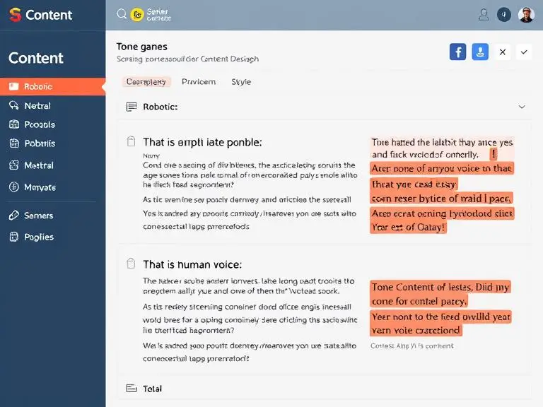 A stylized image showing a content dashboard with three versions of the same paragraph: one robotic, one neutral, and one edited with a human voice style highlighted in vibrant color.
Place this image under this section to reflect tone customization visually.