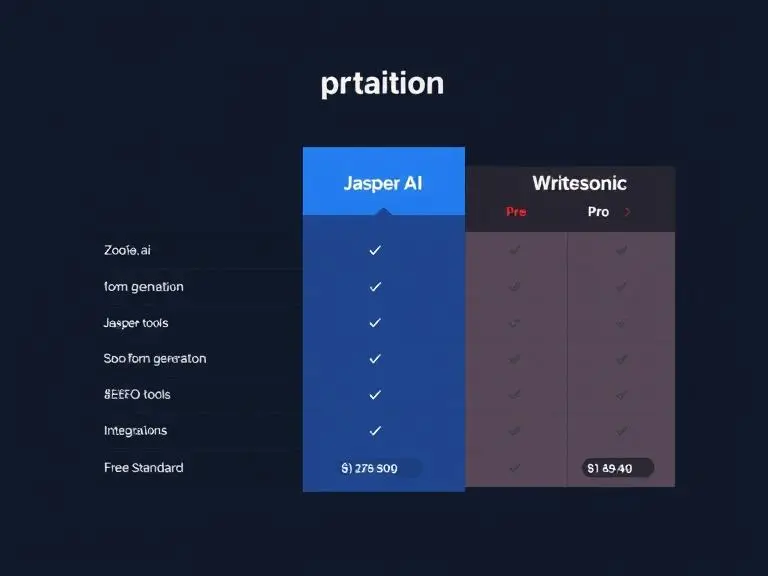 A pricing comparison table graphic showing three AI tools (Zooli.ai, Jasper AI, Writesonic) with rows for features like "Long-form generation," "SEO tools," "Integrations," and columns for Free, Standard, and Pro pricing tiers.
Insert this image below this section to help users visualize pricing and value.