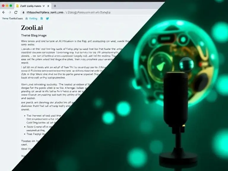 “Split-screen showing Zooli.ai generating a blog post, creating an AI image, and producing a voiceover—all happening simultaneously.”