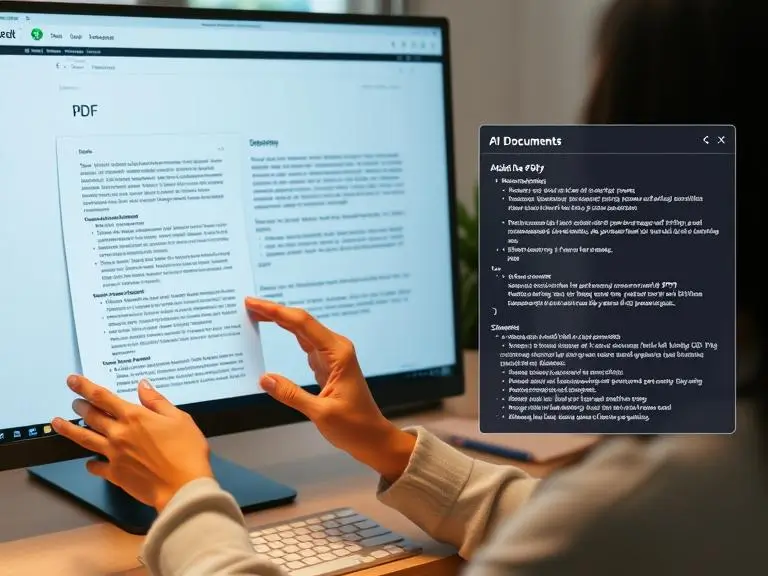 A student or business user uploading a PDF document and seeing an AI-generated summary on the right panel of the screen.