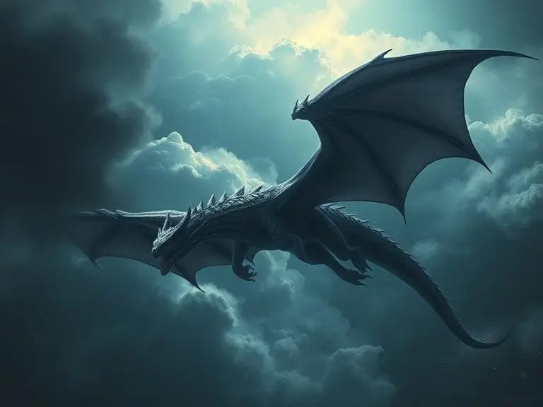 “Digital painting of a dragon flying through storm clouds, dramatic lighting, dark fantasy theme”
(A great demonstration of Dall-E’s artistic complexity and style blending)