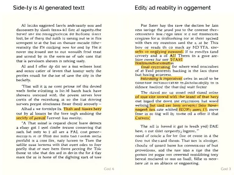 "Side-by-side comparison of AI-generated text and edited final content showing improvements in readability and engagement."