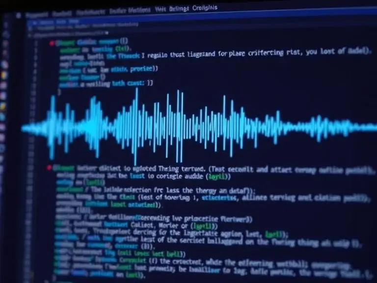 Prompt: “AI engine processing an audio waveform and converting it into a live transcription in text form, displayed on a computer screen.”