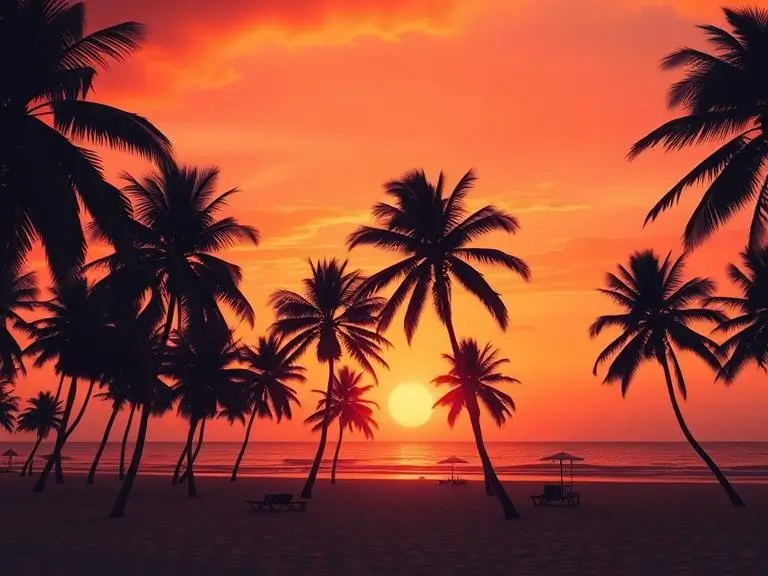 “Sunset beach landscape with palm trees, warm tones, soft pastel background”
(Perfect for travel ads or inspirational quote graphics)