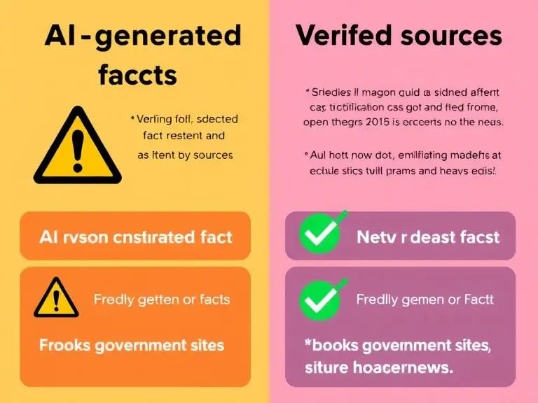 A side-by-side visual showing “AI-generated facts” on the left with warning signs, and “Verified sources” on the right with green checkmarks from books, government sites, and news.
Insert this image after this section to emphasize the importance of fact-checking.
