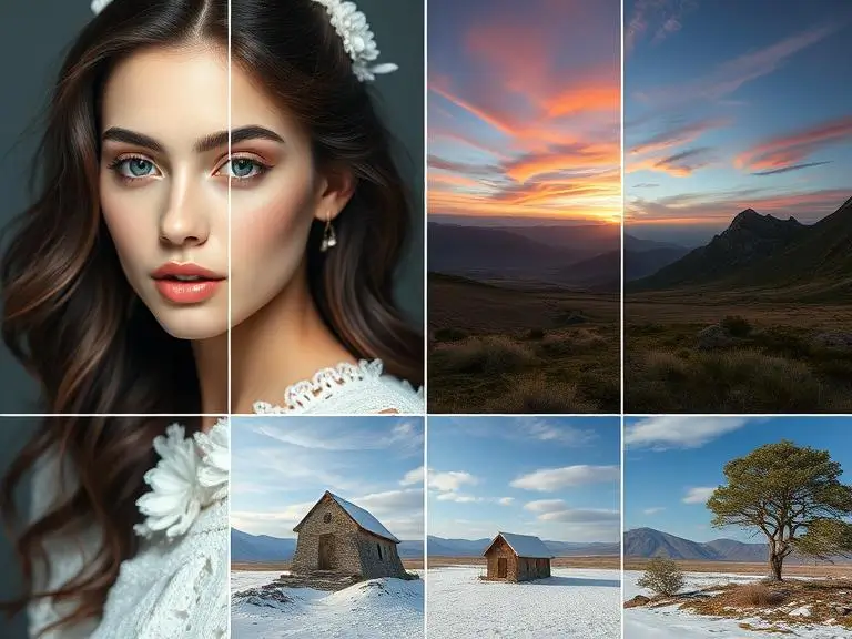 “Split-screen showing high-detail AI-generated images from different tools – fantasy portrait, product shot, and landscape”
Use this to compare quality visually between platforms.